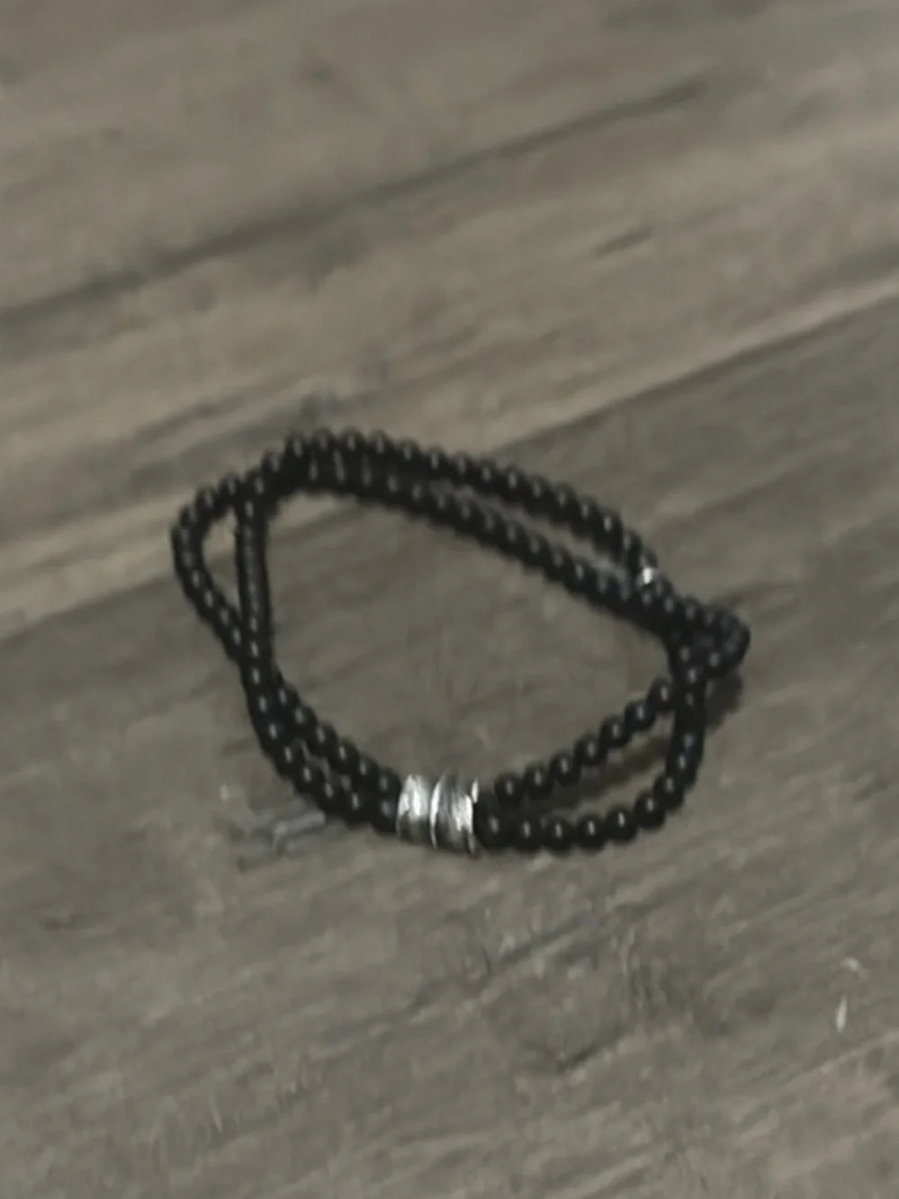 Men's Black Onyx Beaded Bracelet with Sterling Silver Feather